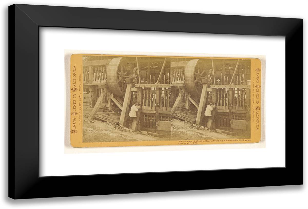 Stamps of the First Quartz Crushing Mill Erected in Californ 24x16 Black Modern Wood Framed Art Print Poster by Muybridge, Eadweard