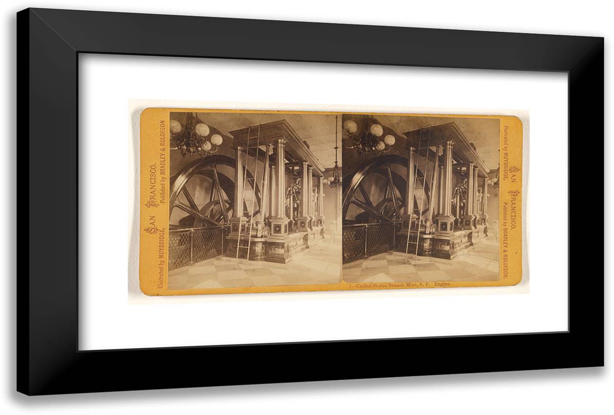 United States Branch Mint, S.F. Engine. 24x16 Black Modern Wood Framed Art Print Poster by Muybridge, Eadweard