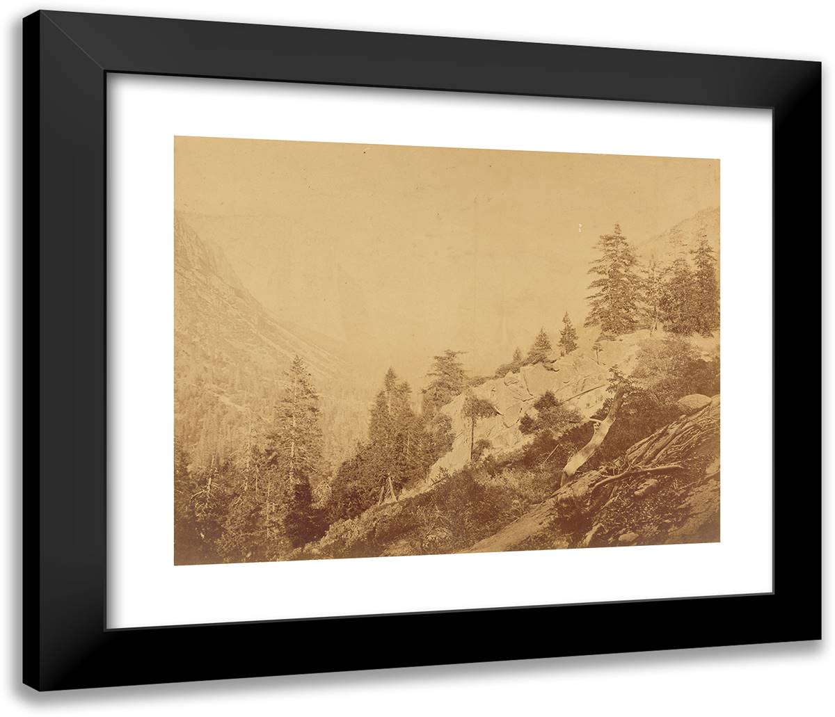 Valley of the Yosemite, from Moonlight Rock. 23x20 Black Modern Wood Framed Art Print Poster by Muybridge, Eadweard