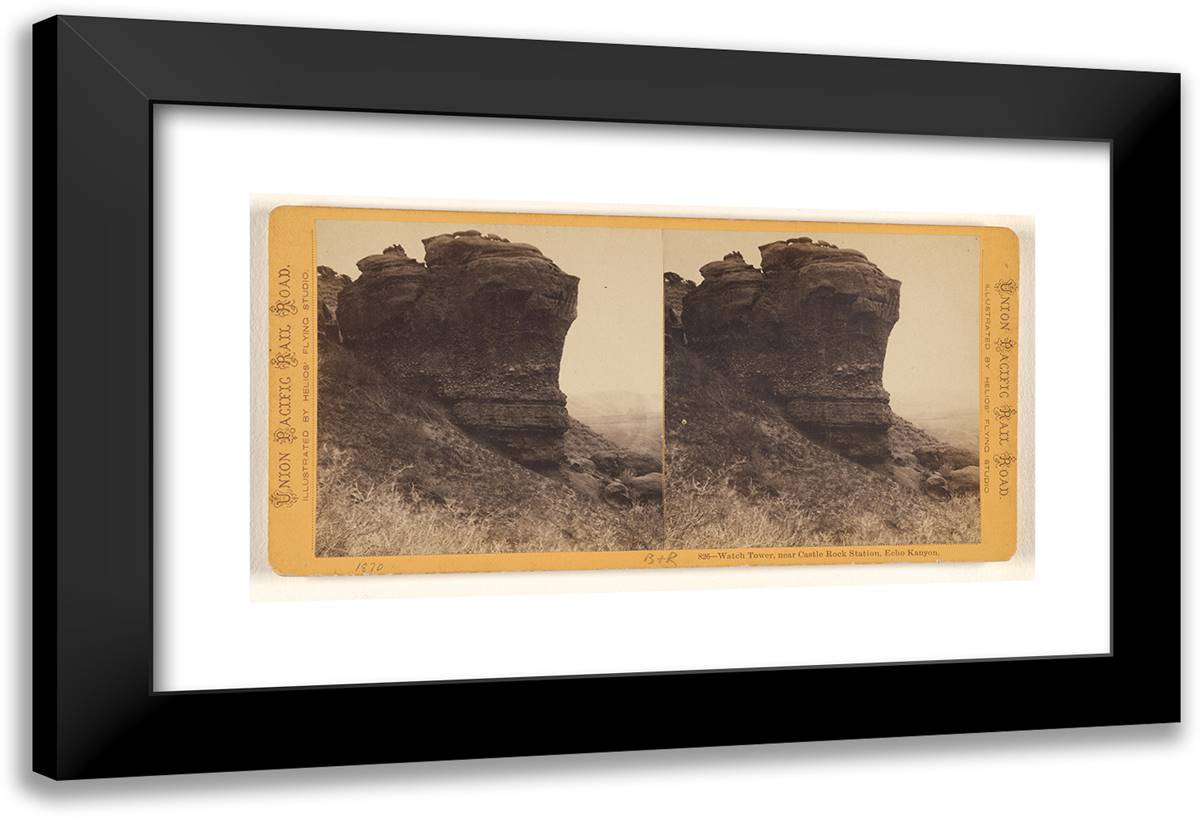 Watch Tower, Near Castle Rock Station, Echo Kanyon (Sic) 24x16 Black Modern Wood Framed Art Print Poster by Muybridge, Eadweard