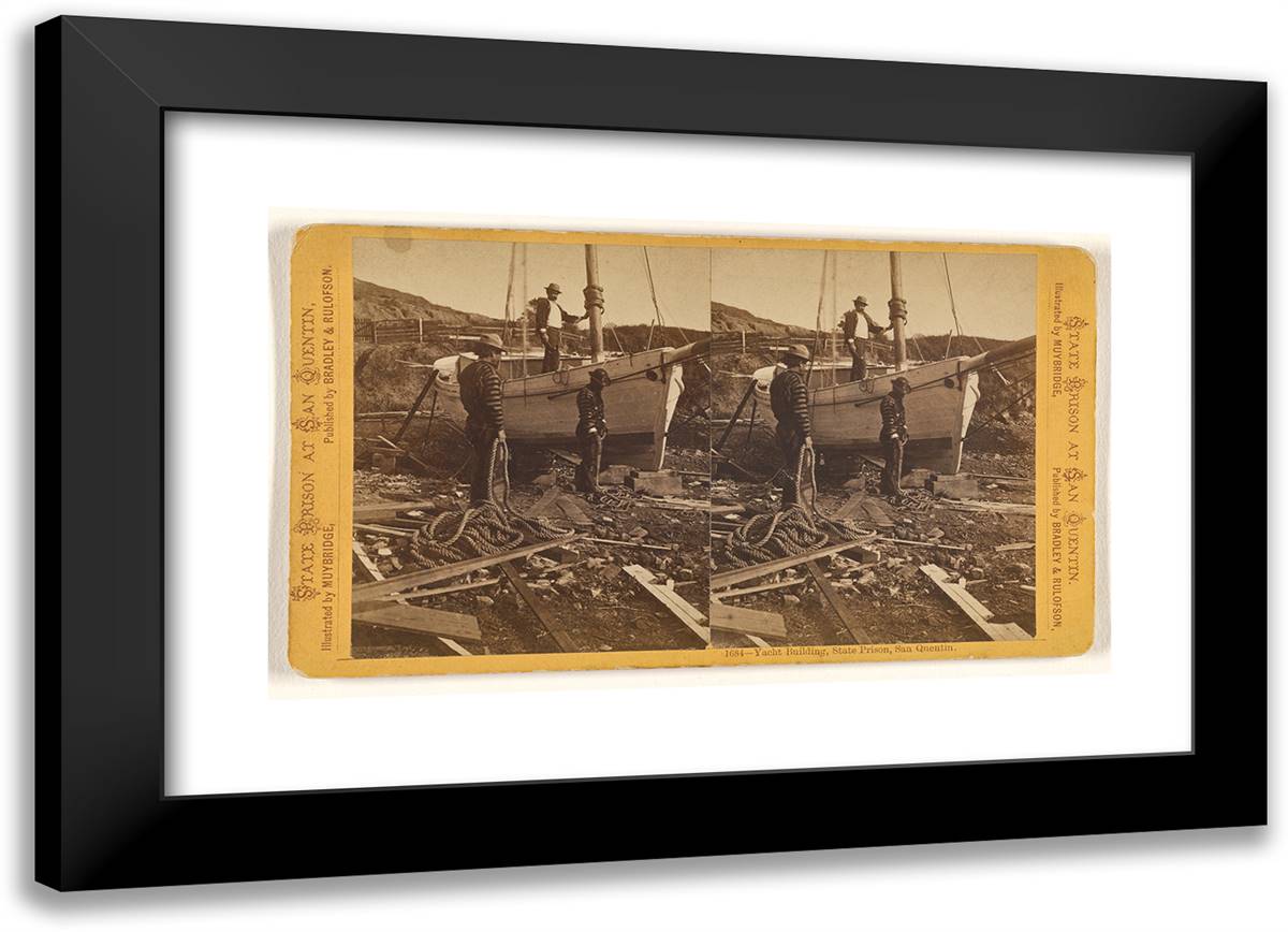 Yacht Building, State Prison, San Quentin. 24x17 Black Modern Wood Framed Art Print Poster by Muybridge, Eadweard