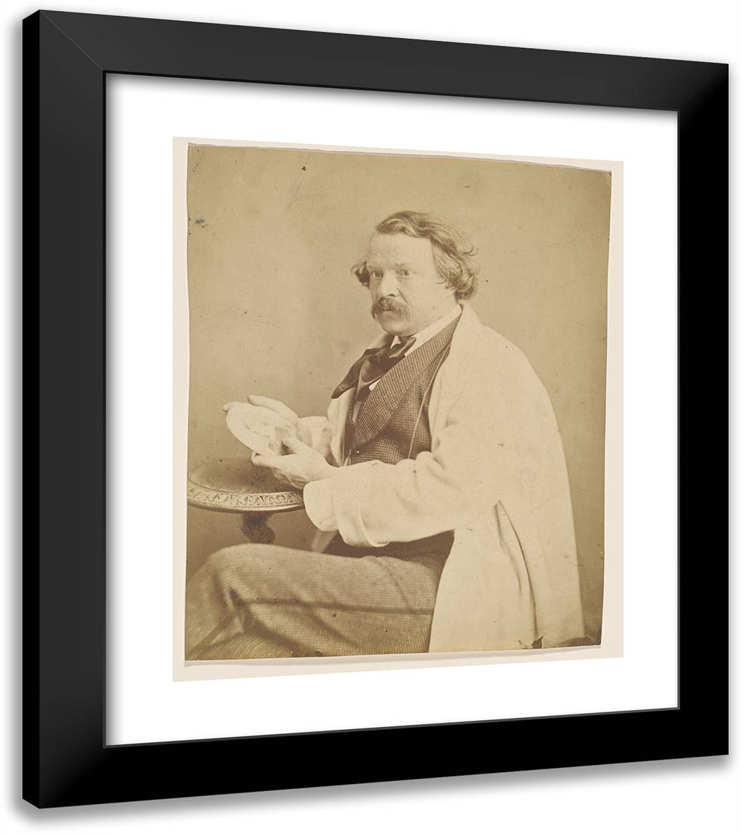 Self-Portrait Holding Medallion Commemorating His Deceased 20x23 Black Modern Wood Framed Art Print Poster by Nadar, Gaspard