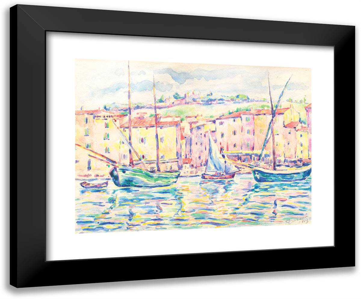 Boats at Saint Tropez 24x20 Black Modern Wood Framed Art Print Poster by Darascu, Nicolae