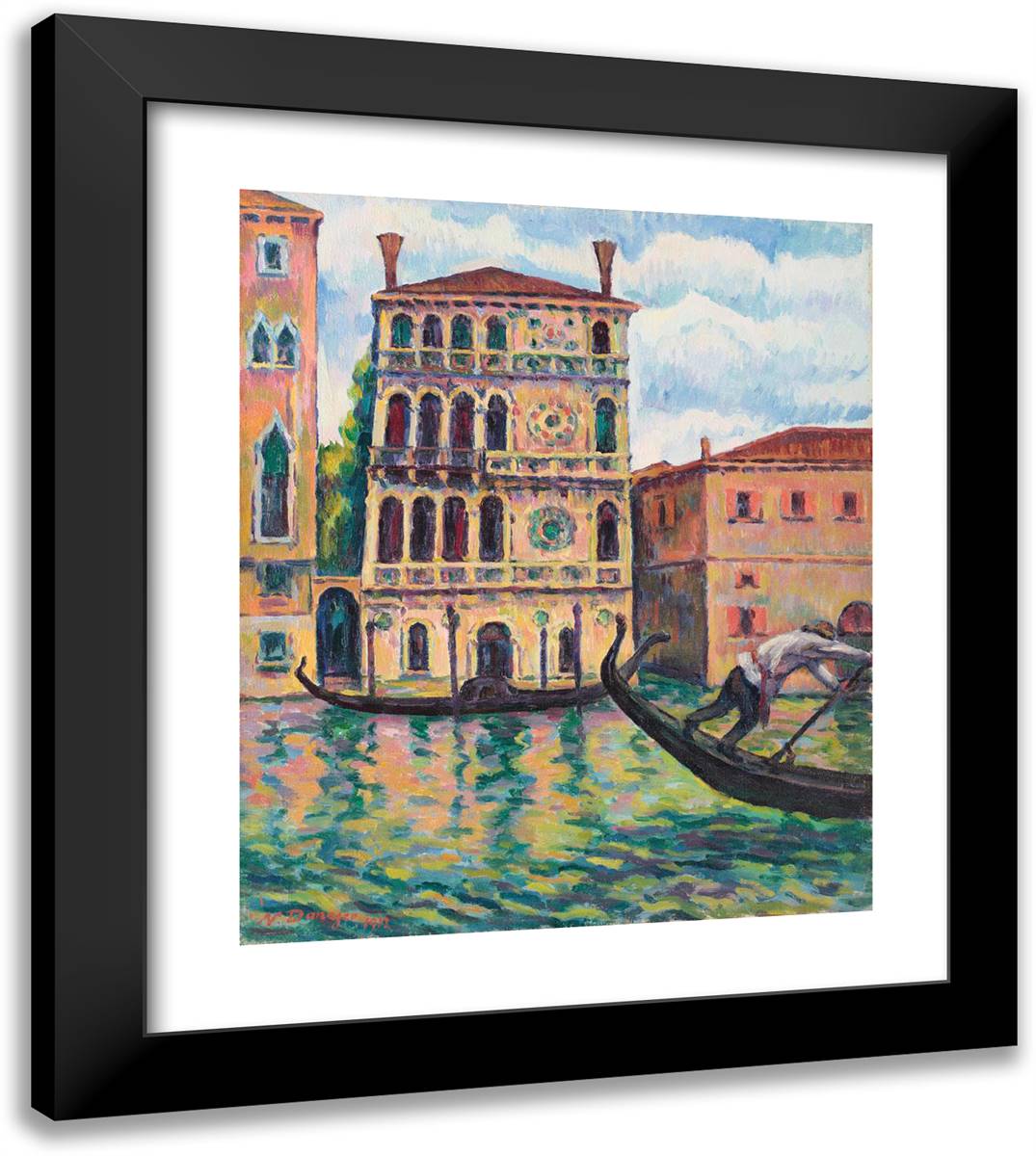 Gondole La Venetia (Palazzo Dario) 20x23 Black Modern Wood Framed Art Print Poster by Darascu, Nicolae