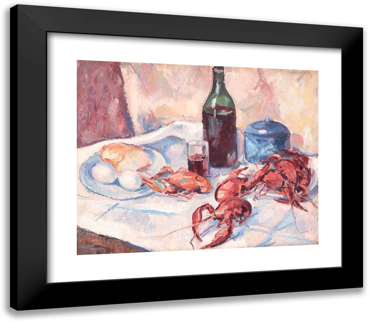 Still Life with Lobsters 23x20 Black Modern Wood Framed Art Print Poster by Darascu, Nicolae