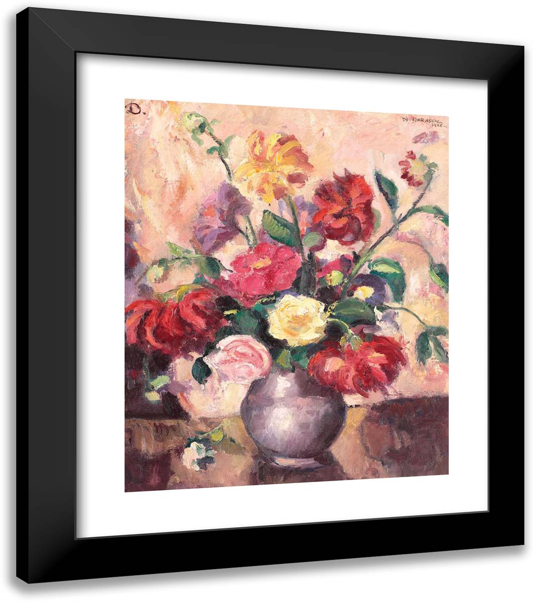 Vase with Peonies 20x23 Black Modern Wood Framed Art Print Poster by Darascu, Nicolae