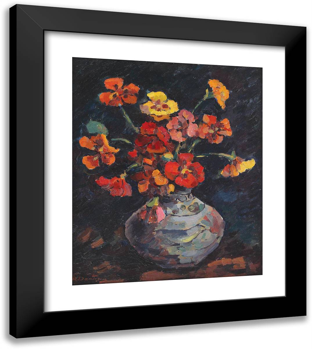 Vase with Petunias 20x23 Black Modern Wood Framed Art Print Poster by Darascu, Nicolae