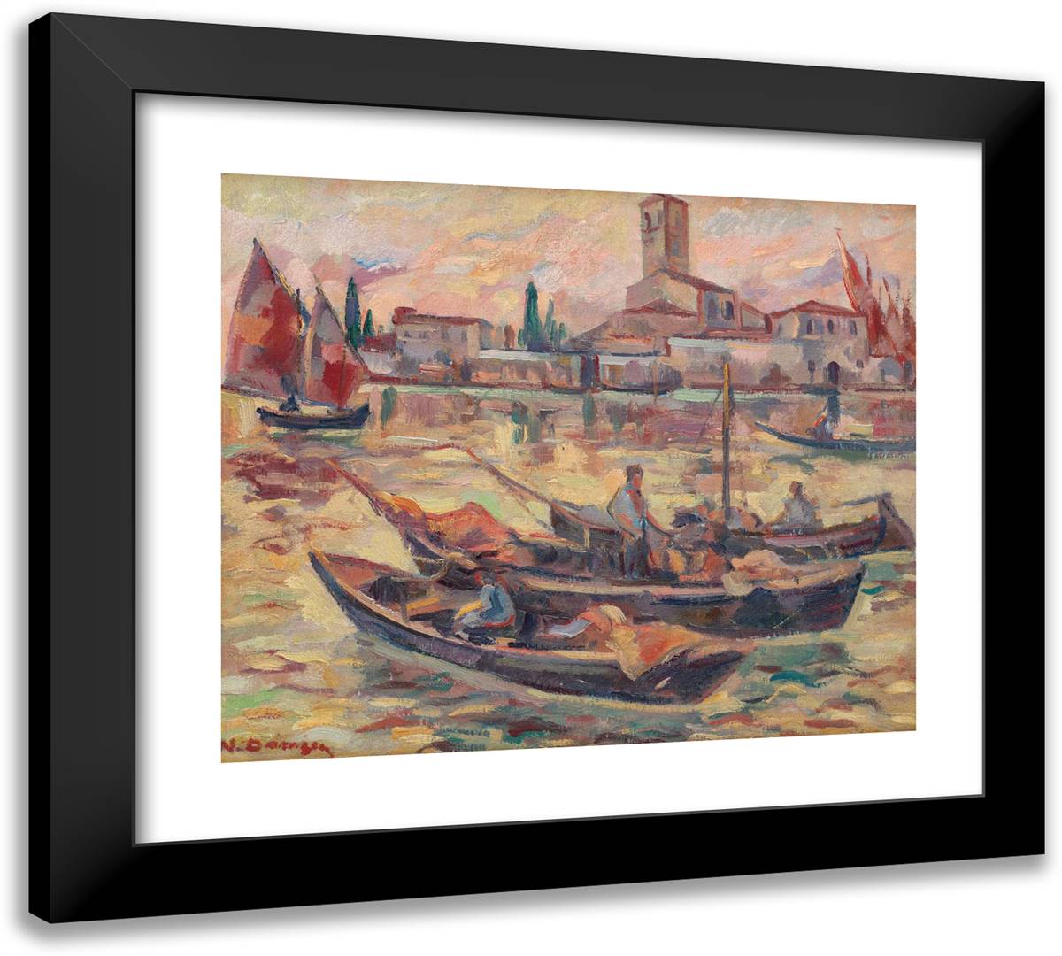 Venice Fishermen 22x20 Black Modern Wood Framed Art Print Poster by Darascu, Nicolae
