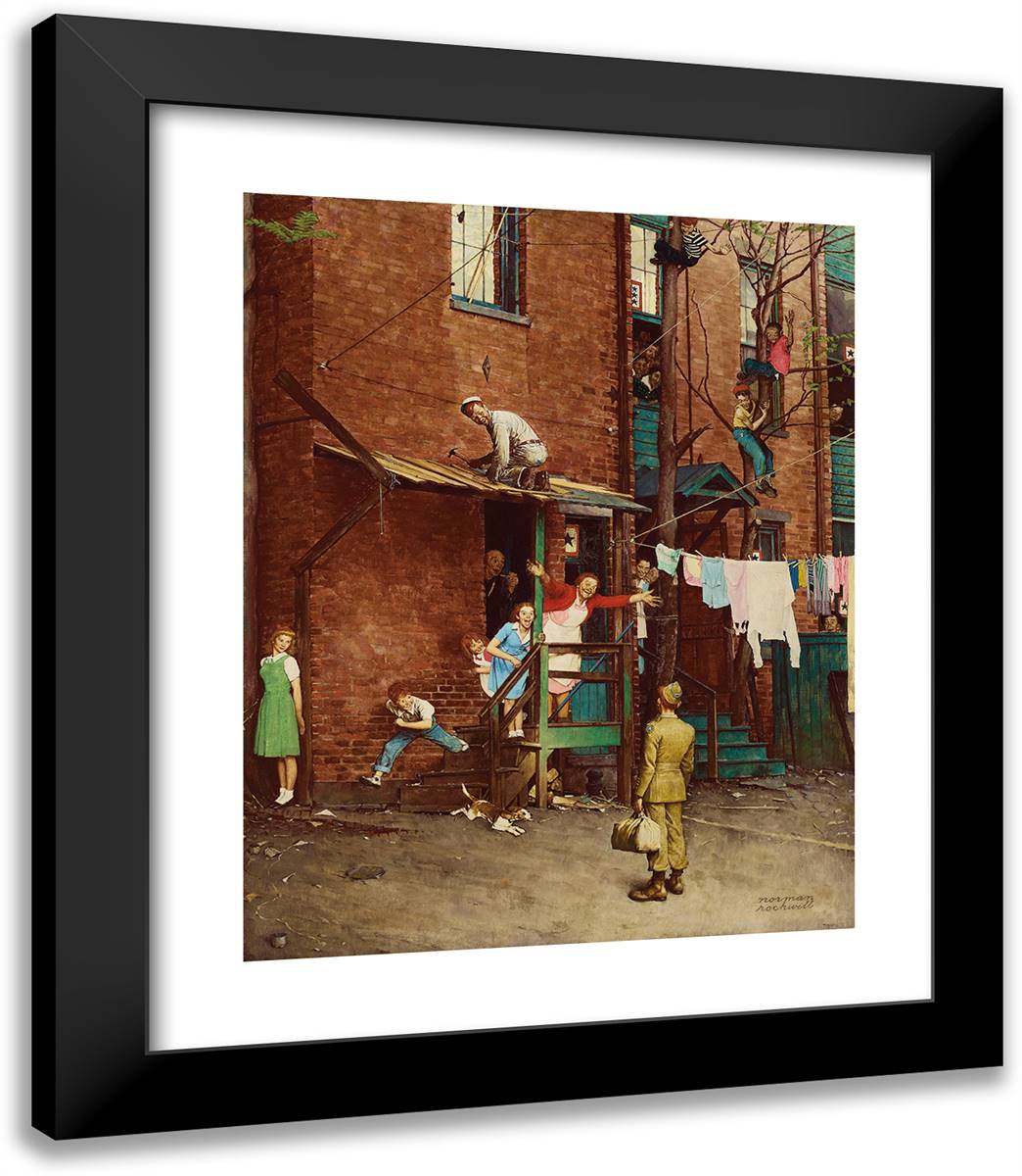 Coming Home for Christmas 20x23 Black Modern Wood Framed Art Print Poster by Rockwell, Norman