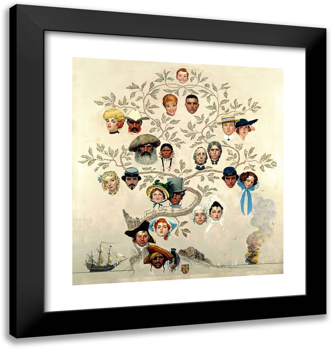 Family Tree 20x21 Black Modern Wood Framed Art Print Poster by Rockwell, Norman