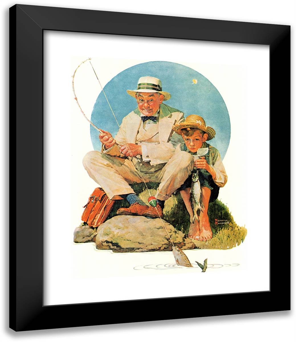 Fishing 20x24 Black Modern Wood Framed Art Print Poster by Rockwell, Norman