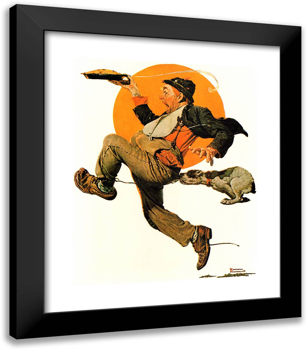 Fleeing Hobo 20x23 Black Modern Wood Framed Art Print Poster by Rockwell, Norman
