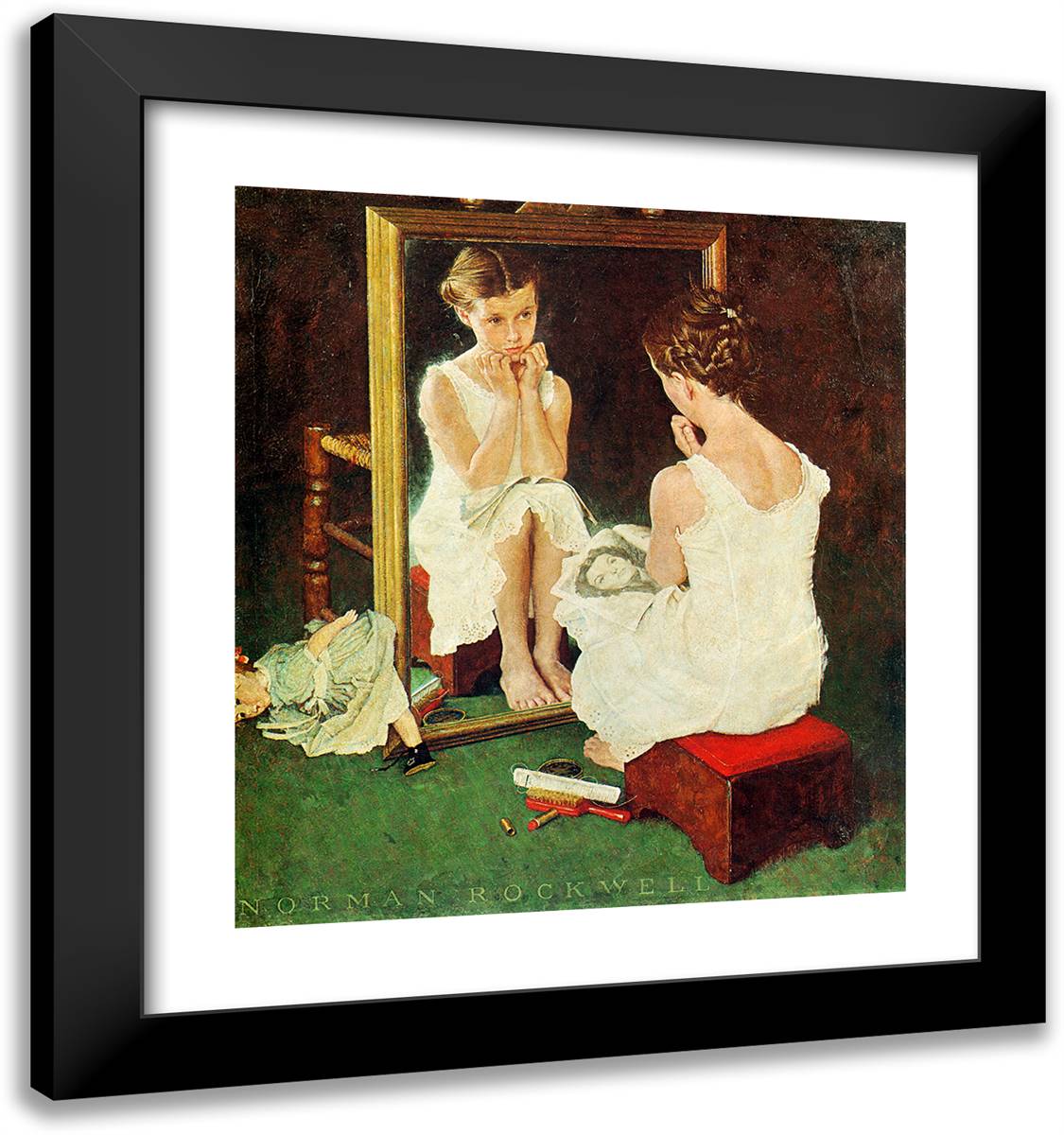 Girl at the Mirror 20x21 Black Modern Wood Framed Art Print Poster by Rockwell, Norman