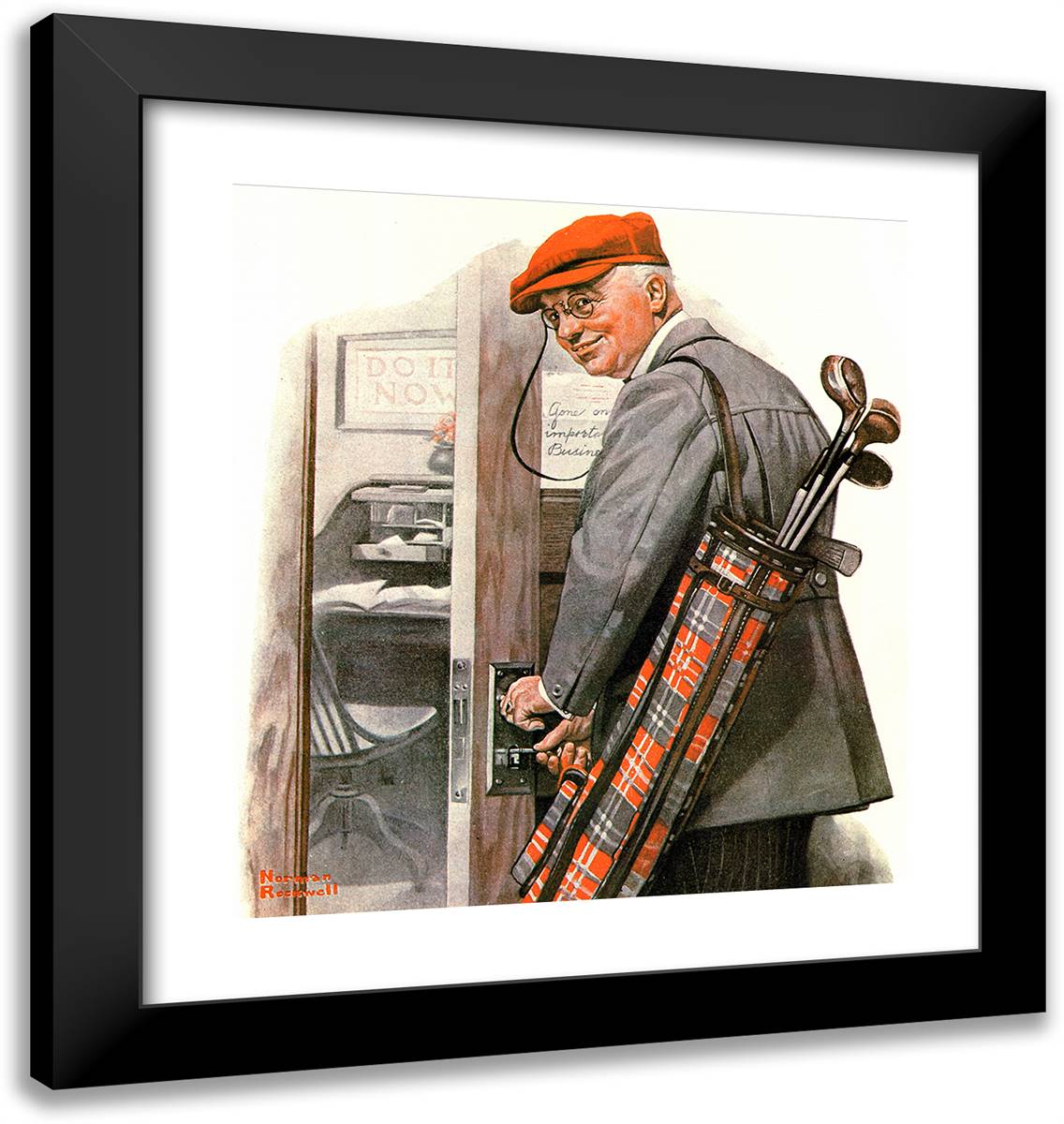 Important Business 20x21 Black Modern Wood Framed Art Print Poster by Rockwell, Norman