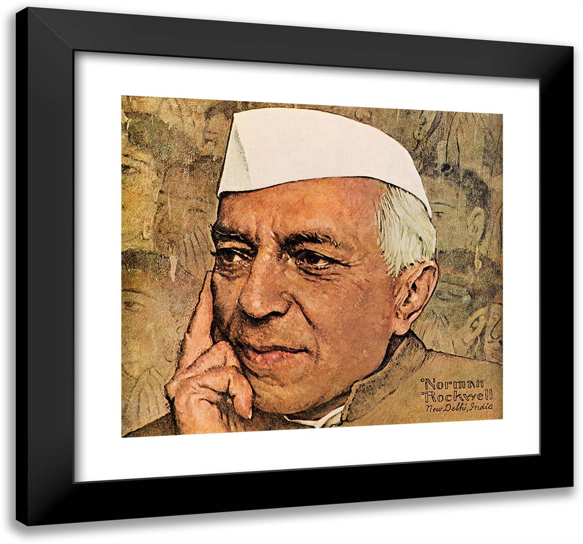 Jawaharlal Nehru 21x20 Black Modern Wood Framed Art Print Poster by Rockwell, Norman