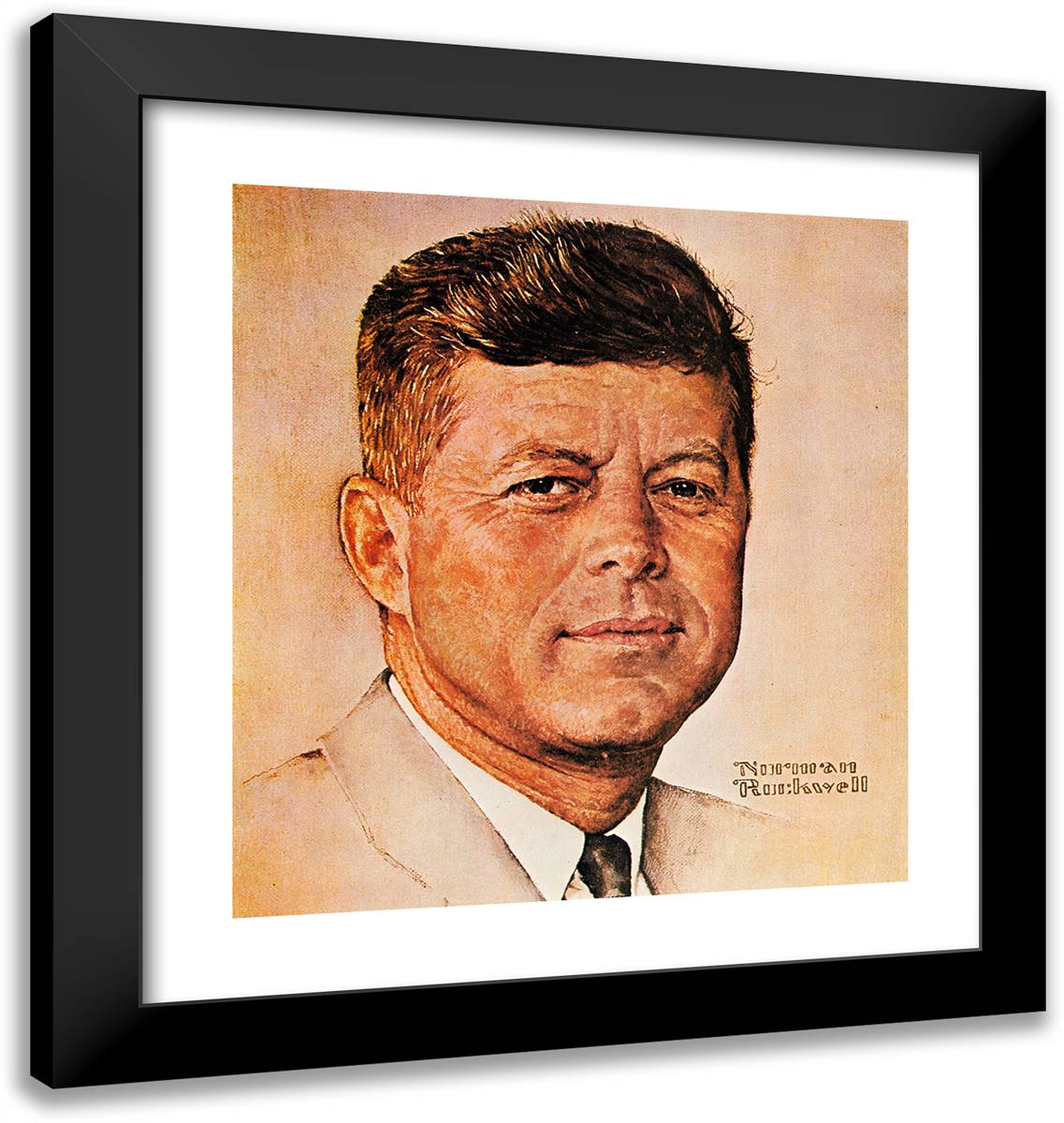 John F. Kennedy 20x21 Black Modern Wood Framed Art Print Poster by Rockwell, Norman
