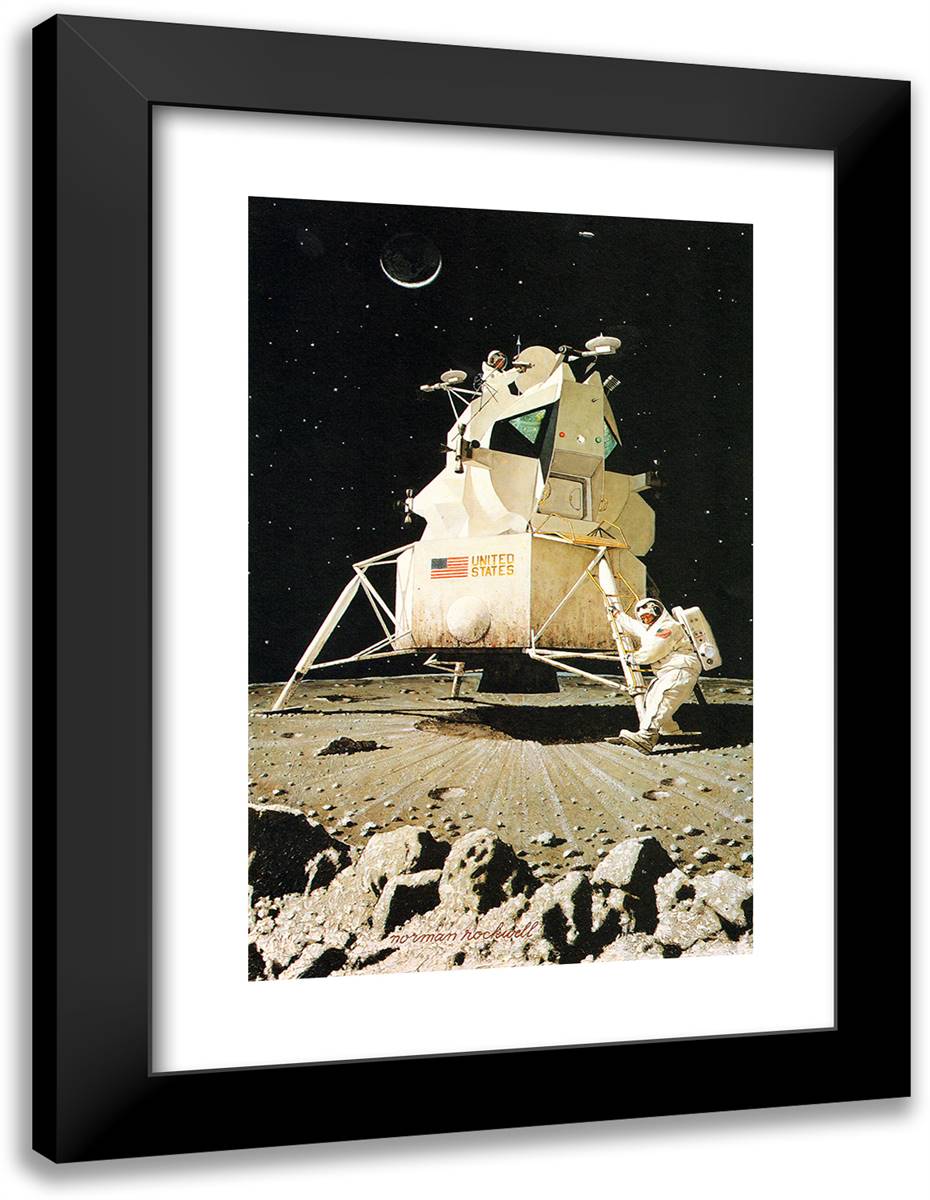 Man on the Moon 18x24 Black Modern Wood Framed Art Print Poster by Rockwell, Norman