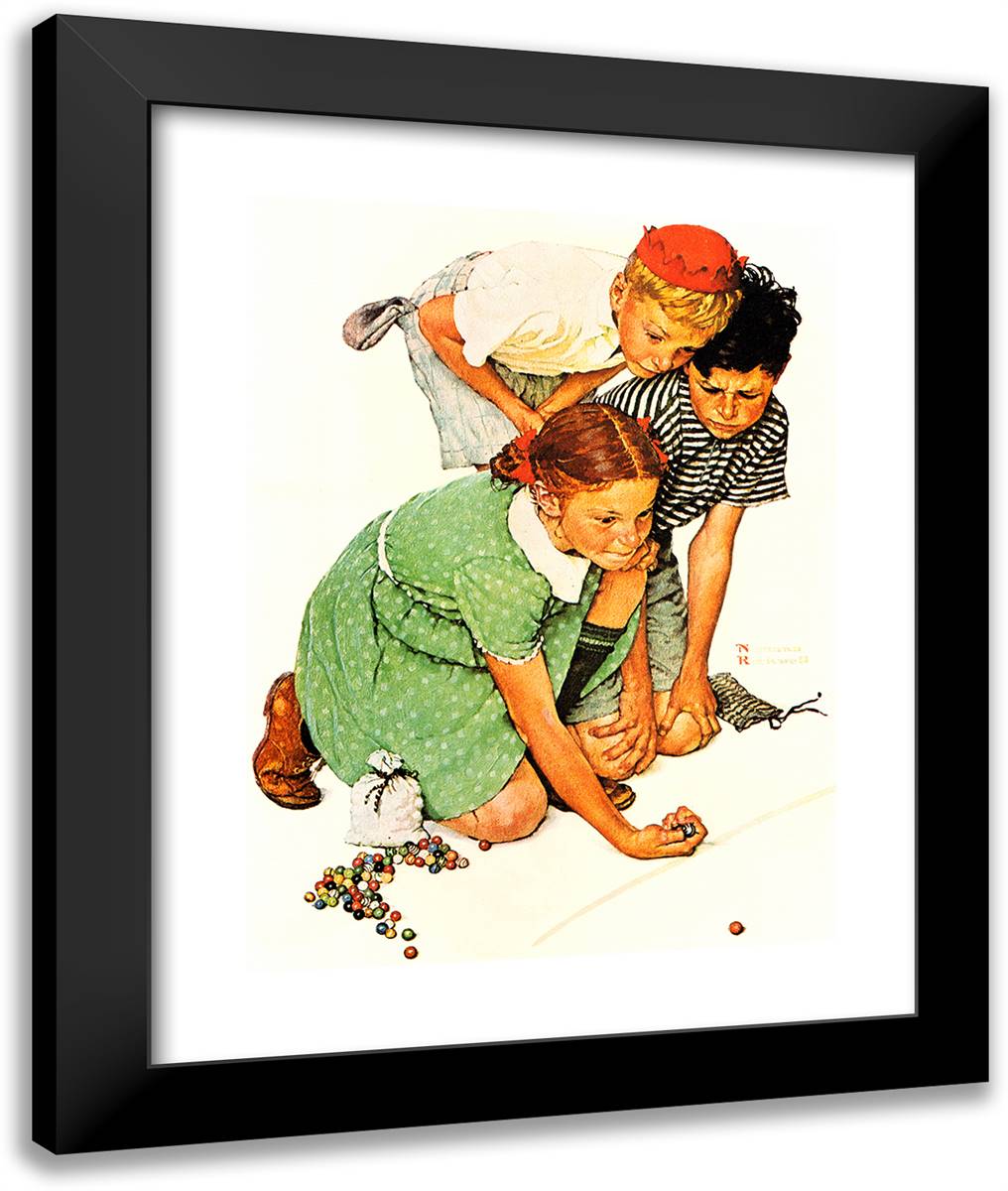 Marbles Champion 20x24 Black Modern Wood Framed Art Print Poster by Rockwell, Norman