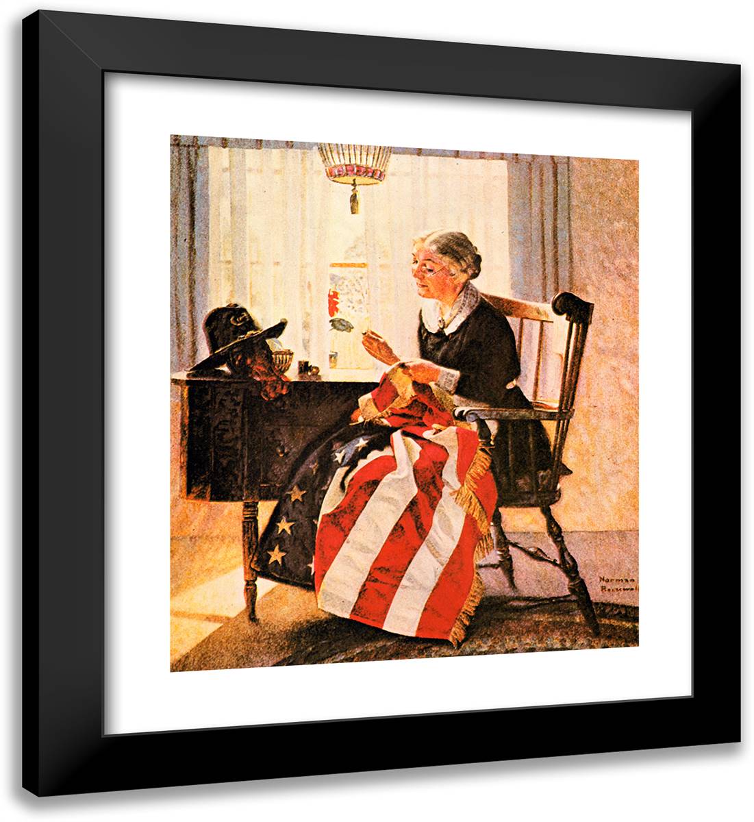 Mending the Flag 20x22 Black Modern Wood Framed Art Print Poster by Rockwell, Norman