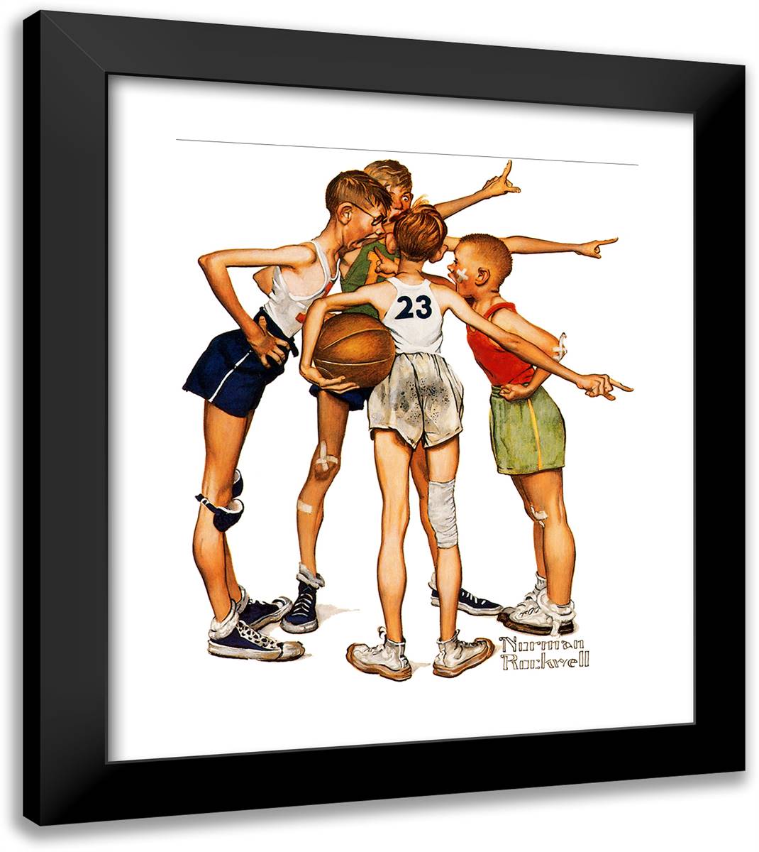 Oh Yeah Basdetball 20x23 Black Modern Wood Framed Art Print Poster by Rockwell, Norman