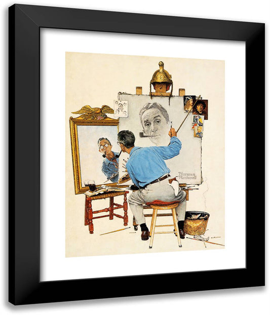 Triple Self Portrait 20x24 Black Modern Wood Framed Art Print Poster by Rockwell, Norman