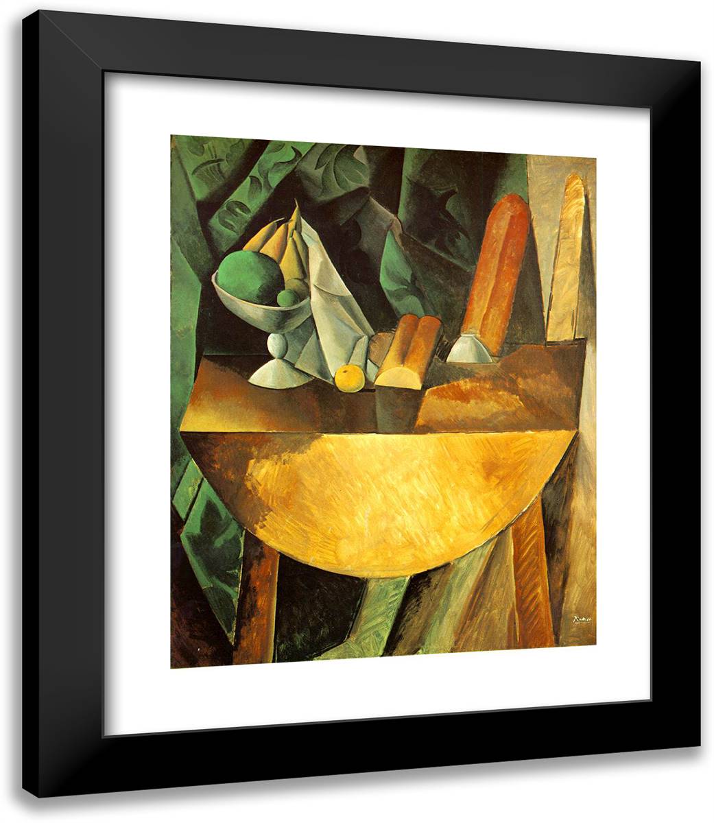 Bread and Dish with Fruits on the Table 20x23 Black Modern Wood Framed Art Print Poster by Picasso, Pablo