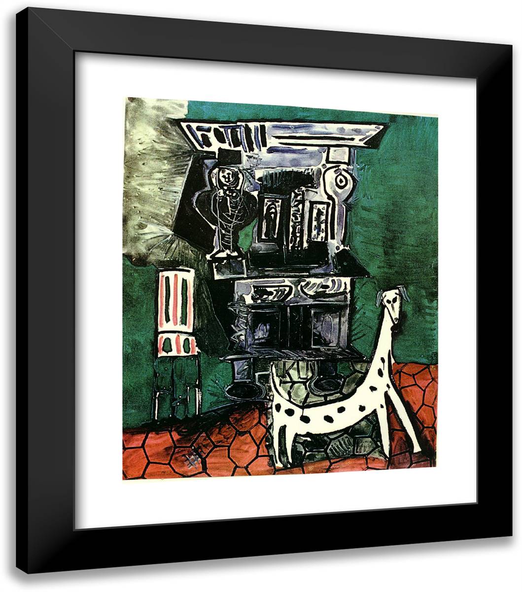 Buffet Henry II and Armchair with Dog 20x23 Black Modern Wood Framed Art Print Poster by Picasso, Pablo