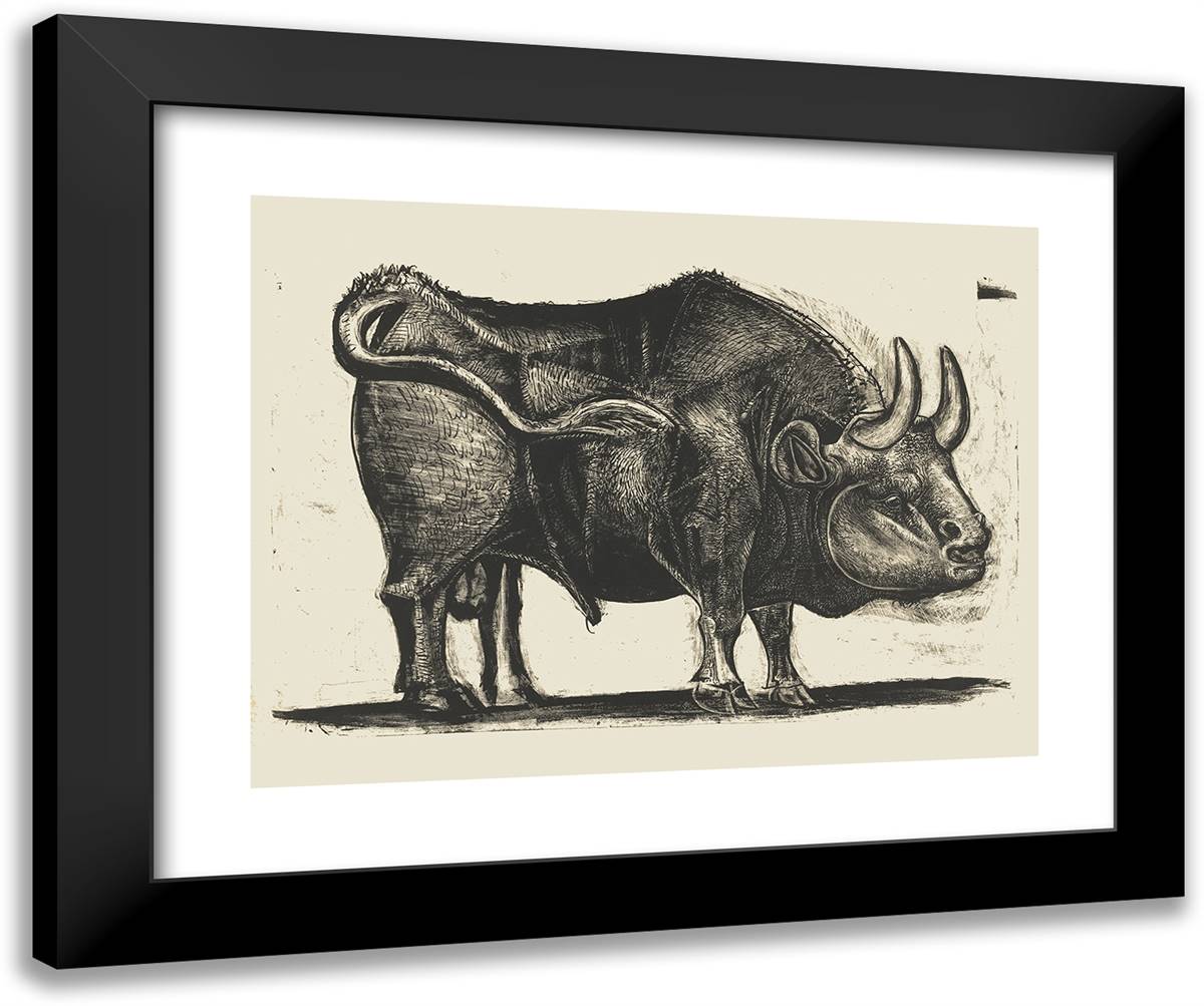 Bull Plate IX 24x20 Black Modern Wood Framed Art Print Poster by Picasso, Pablo