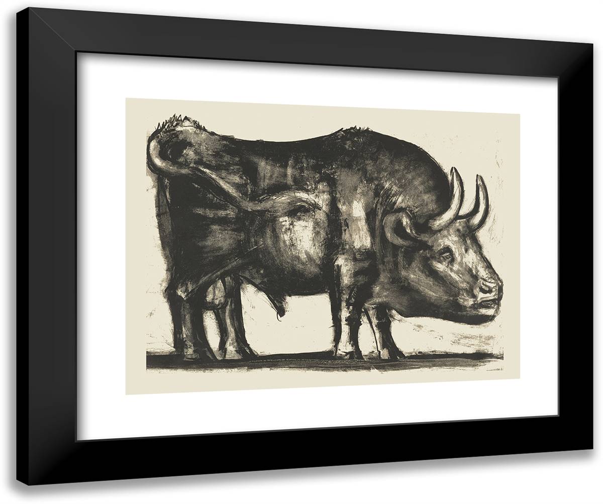 Bull Plate V 24x20 Black Modern Wood Framed Art Print Poster by Picasso, Pablo