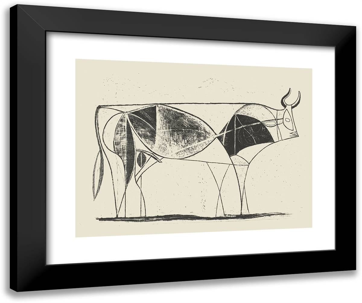 Bull Plate VII 24x20 Black Modern Wood Framed Art Print Poster by Picasso, Pablo