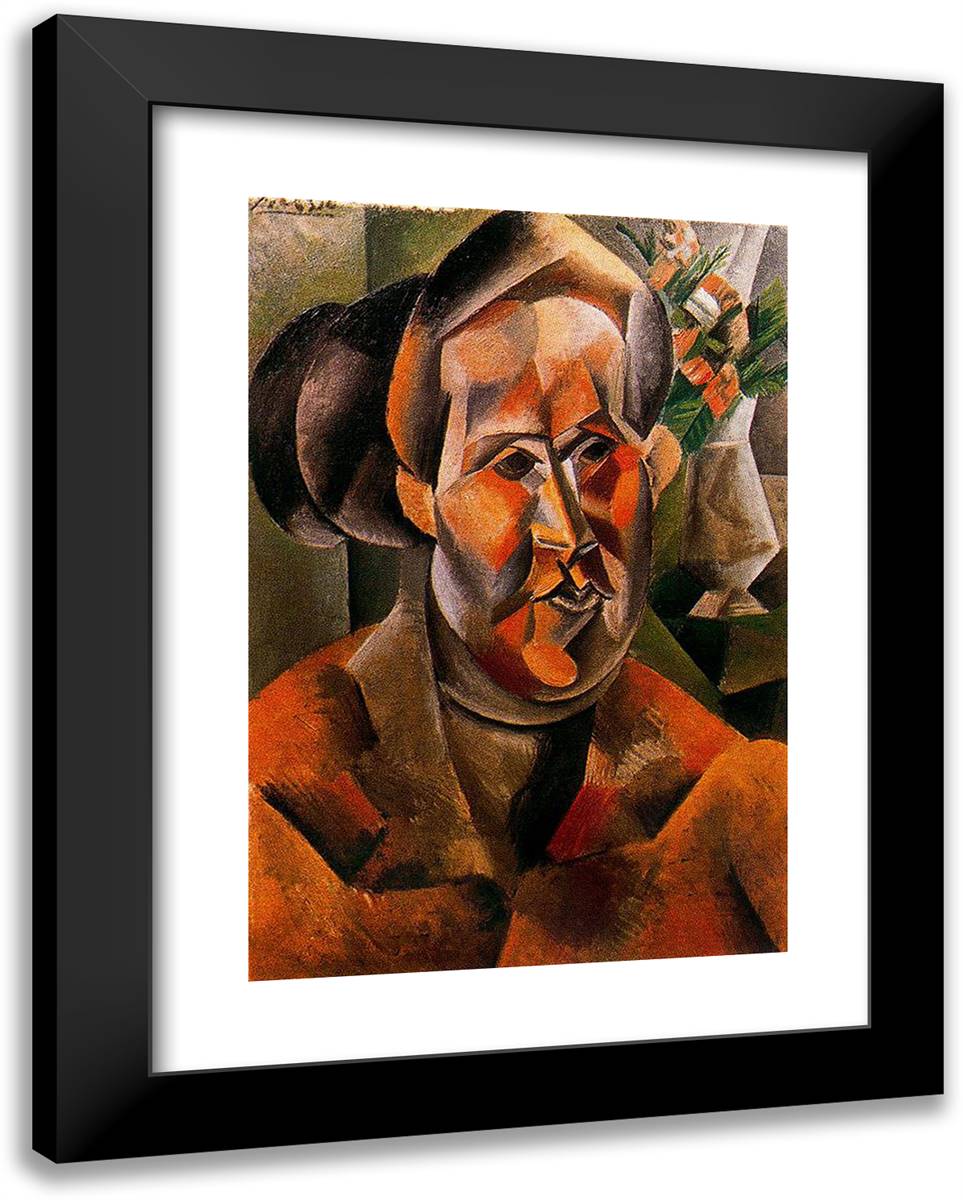 Bust of Woman with Flowers 19x24 Black Modern Wood Framed Art Print Poster by Picasso, Pablo