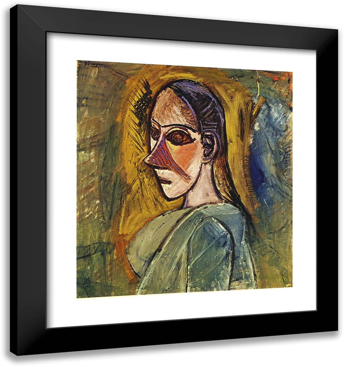 Bust of Young Woman from Avignon 20x21 Black Modern Wood Framed Art Print Poster by Picasso, Pablo