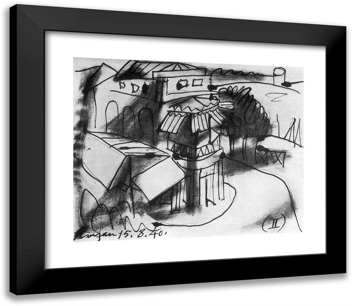 Cafe in Royan 23x20 Black Modern Wood Framed Art Print Poster by Picasso, Pablo