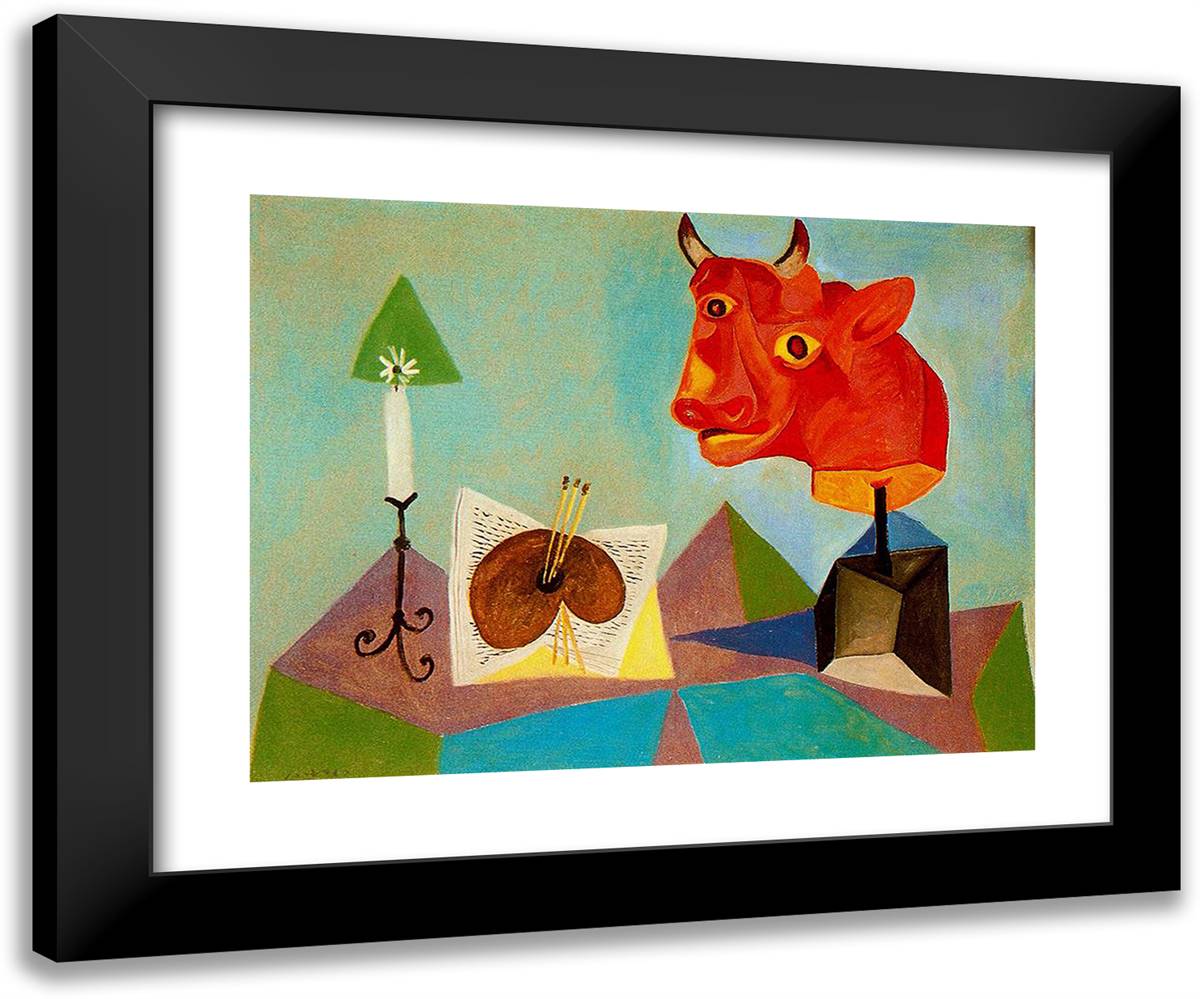 Candle, Palette, Head of Red Bull 24x20 Black Modern Wood Framed Art Print Poster by Picasso, Pablo