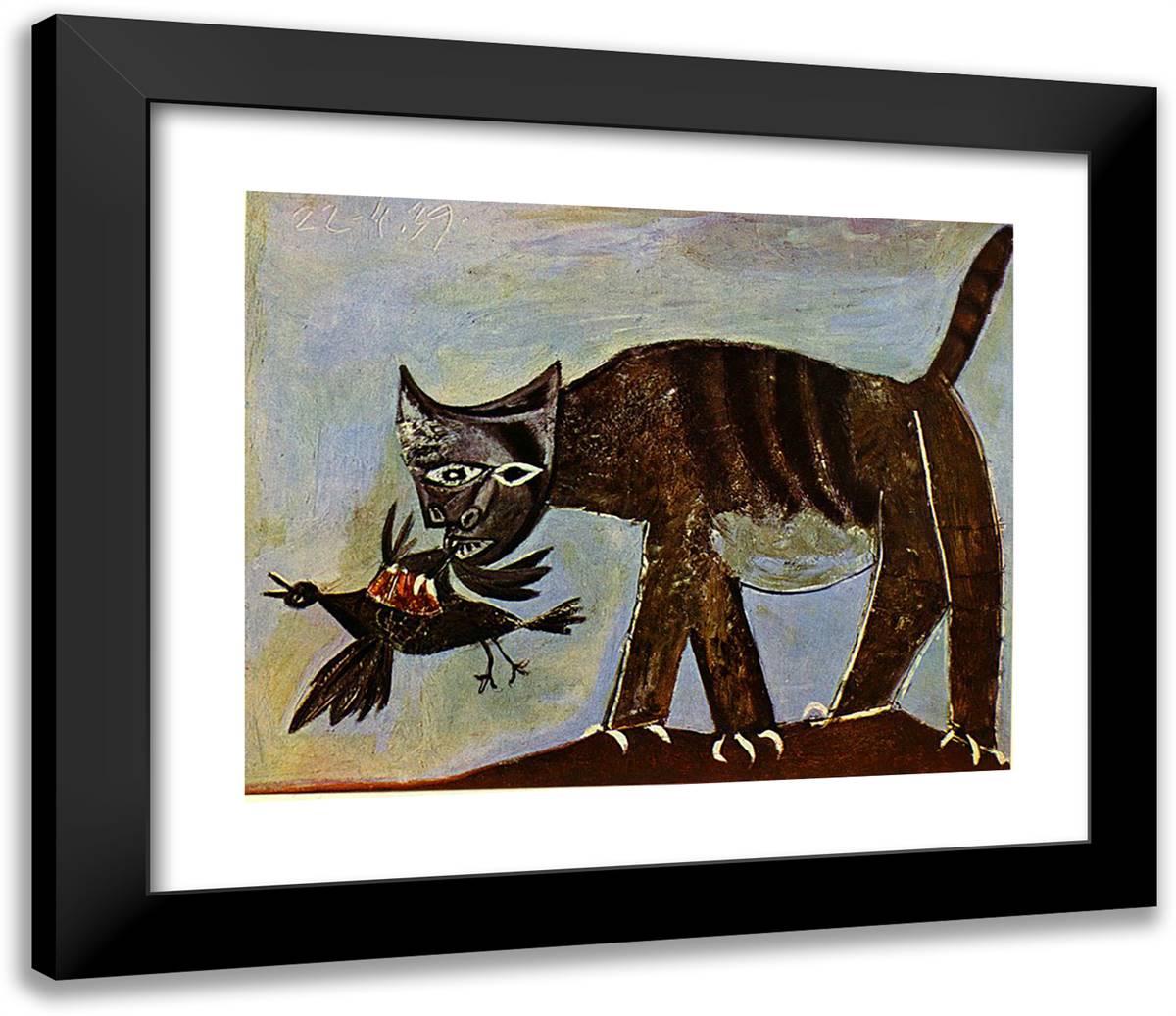 Cat Catching a Bird 23x20 Black Modern Wood Framed Art Print Poster by Picasso, Pablo