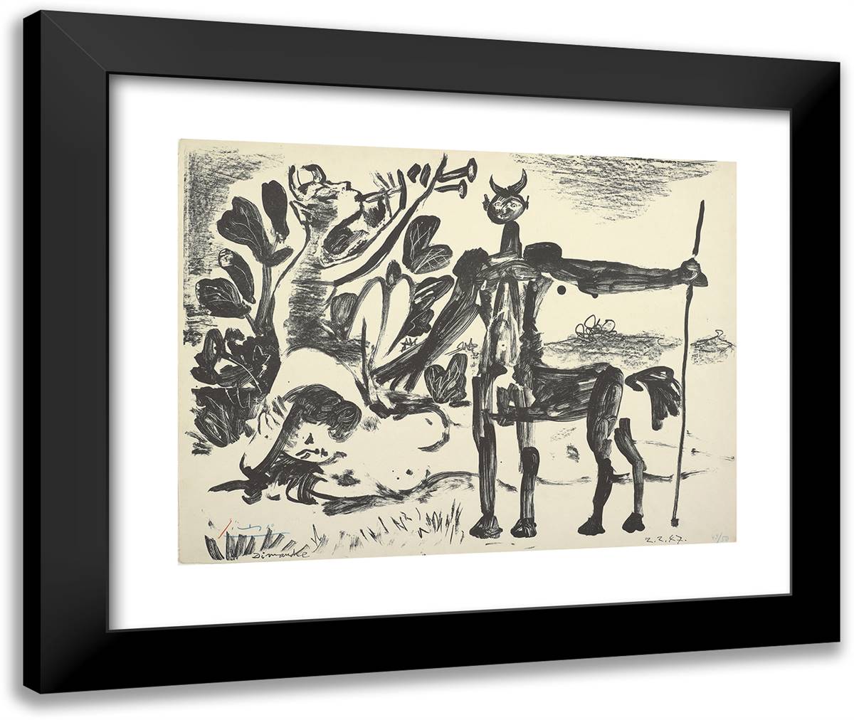 Centaur and Bacchante with Faun 24x20 Black Modern Wood Framed Art Print Poster by Picasso, Pablo