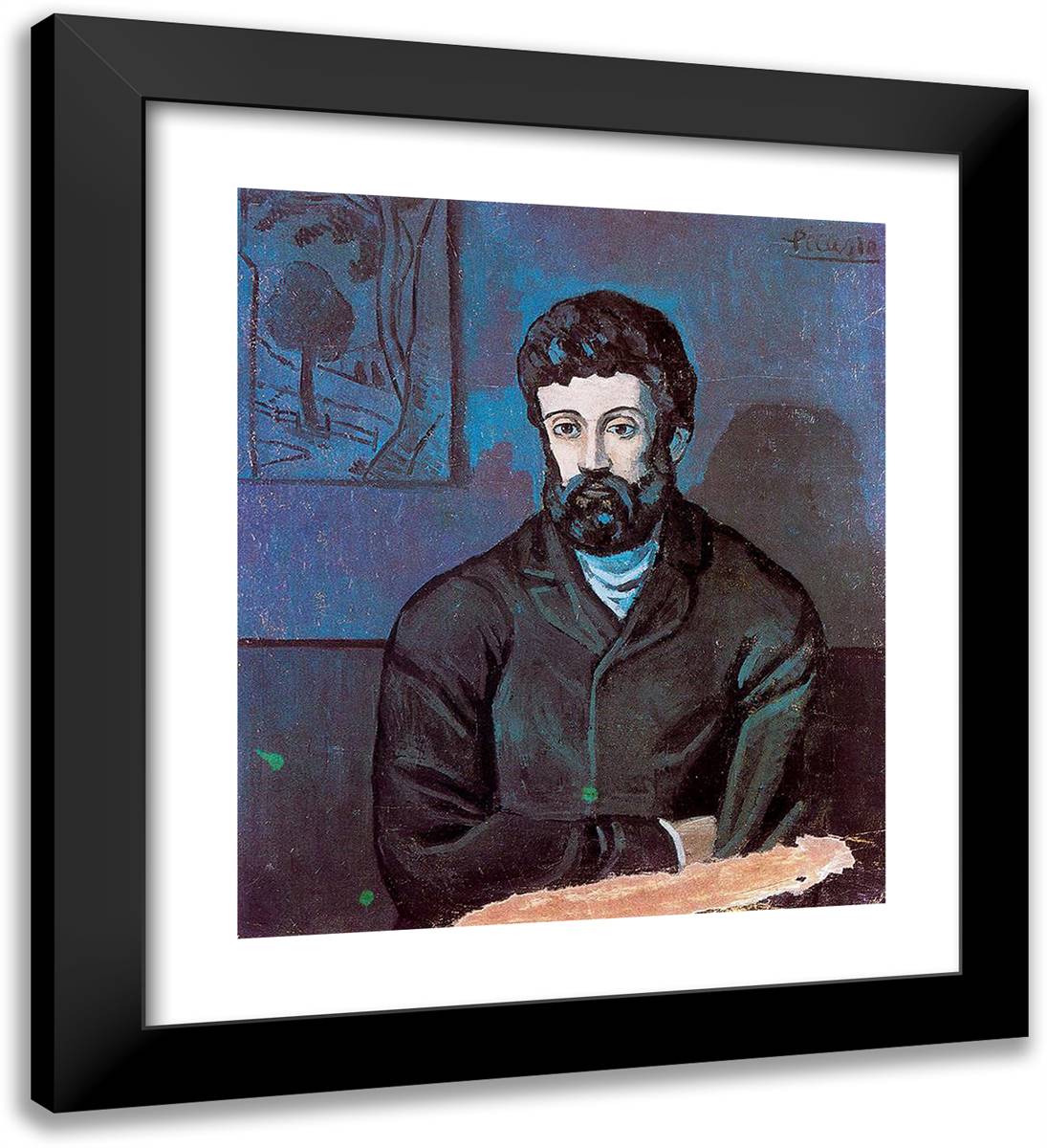 Man in Blue 20x22 Black Modern Wood Framed Art Print Poster by Picasso, Pablo