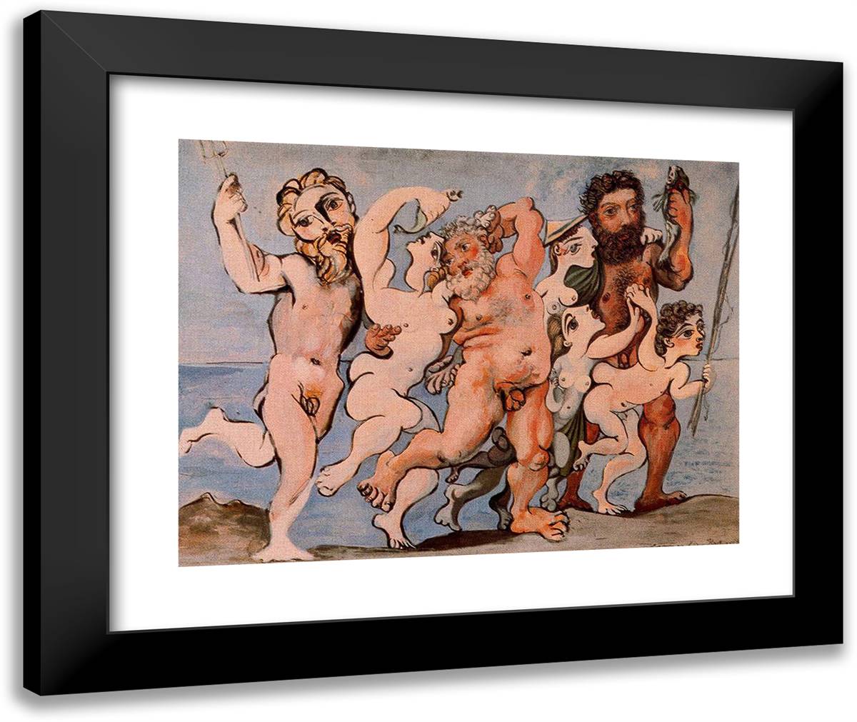 Silenus Dancing in Company 24x20 Black Modern Wood Framed Art Print Poster by Picasso, Pablo