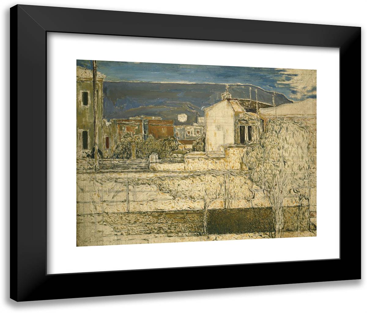 Houses at Kypriadi 24x20 Black Modern Wood Framed Art Print Poster by Papaloukas, Spyros
