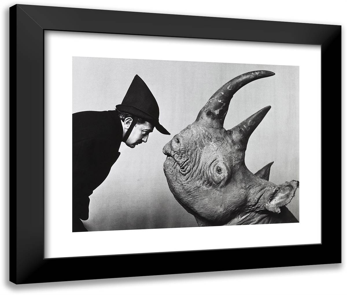 Dali and Rhinoceros 24x20 Black Modern Wood Framed Art Print Poster by Halsman, Philippe