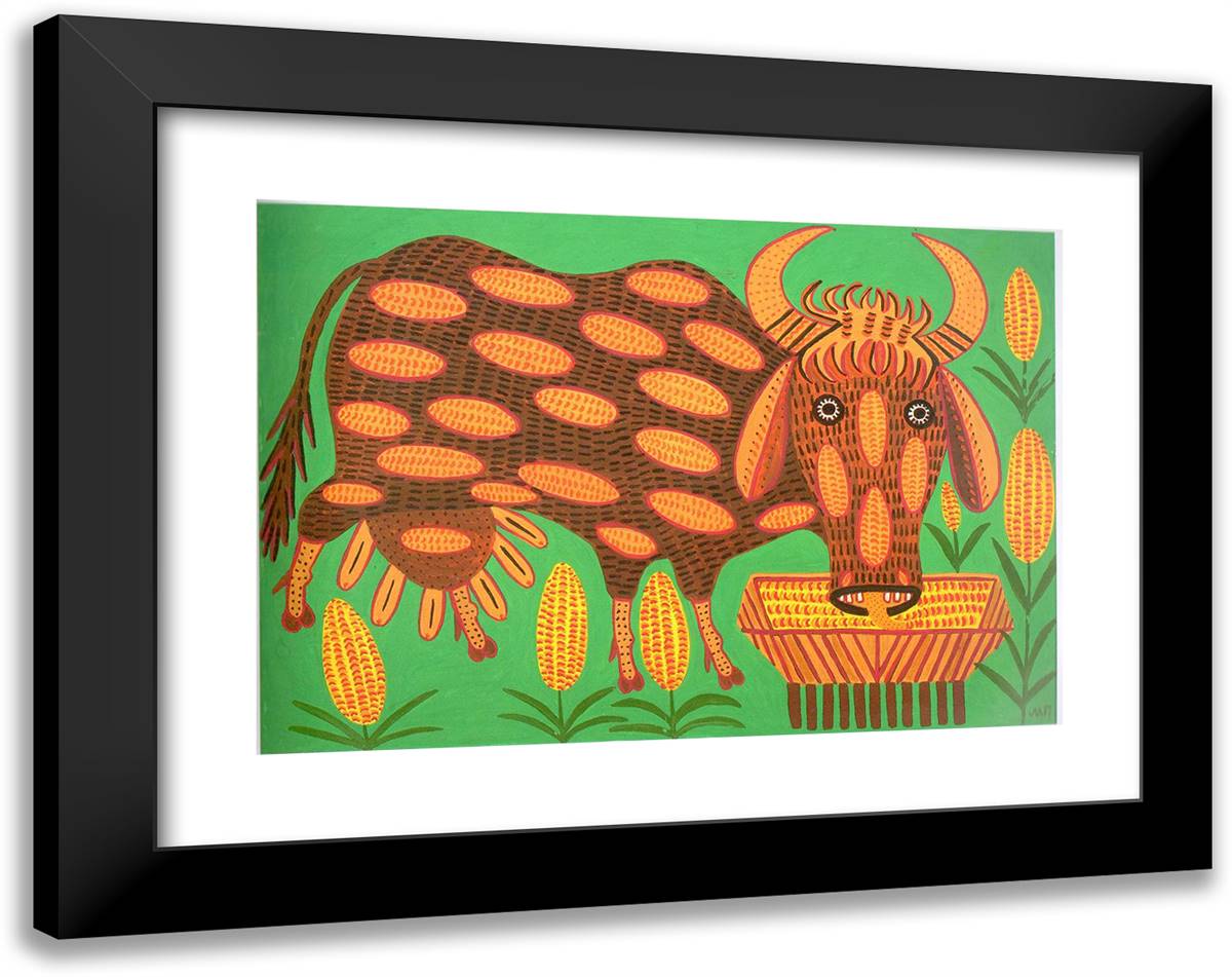 A Cow Like That Gives 5,000 Liters a Day 24x19 Black Modern Wood Framed Art Print Poster by Primachenko, Maria
