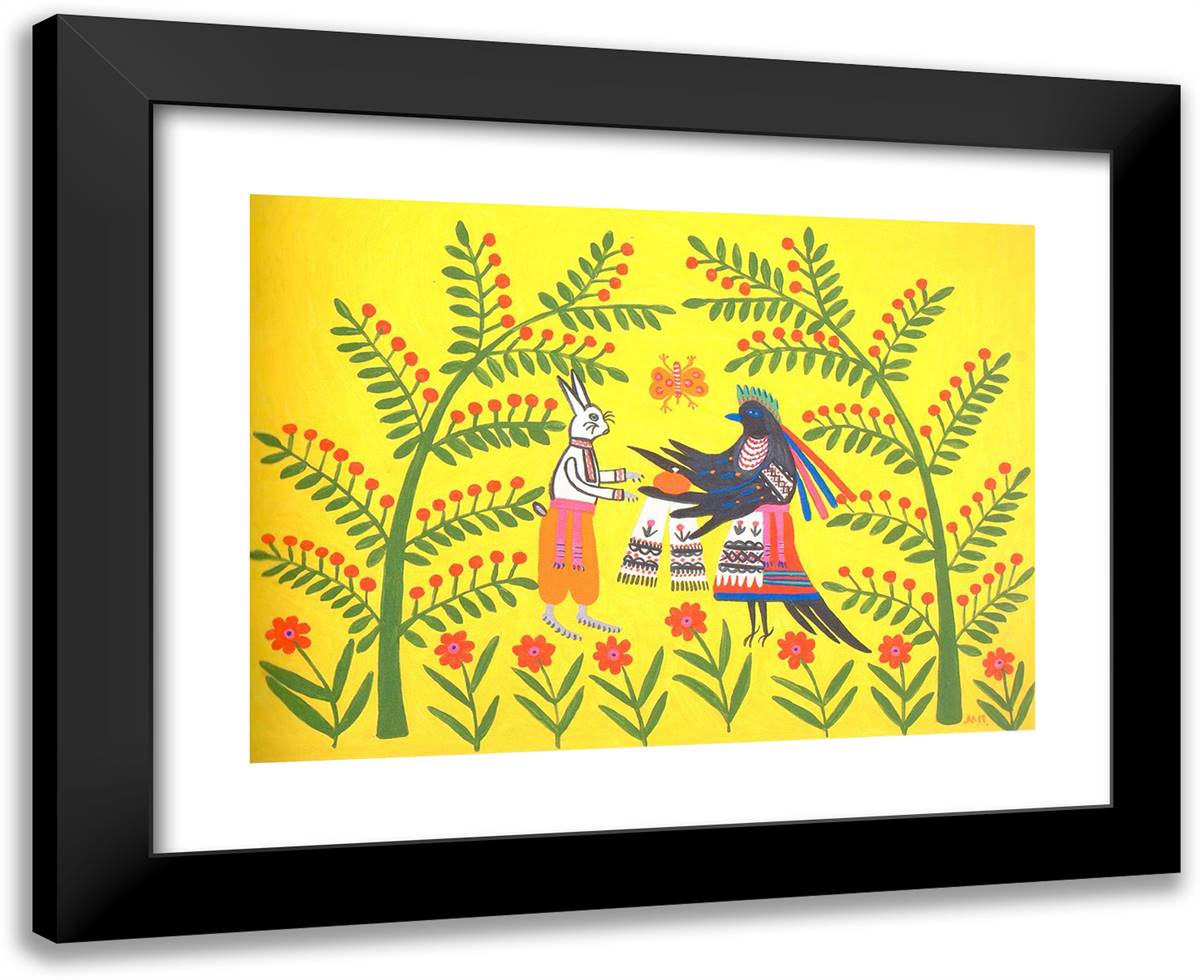 A Hare's Birthday Party 24x20 Black Modern Wood Framed Art Print Poster by Primachenko, Maria