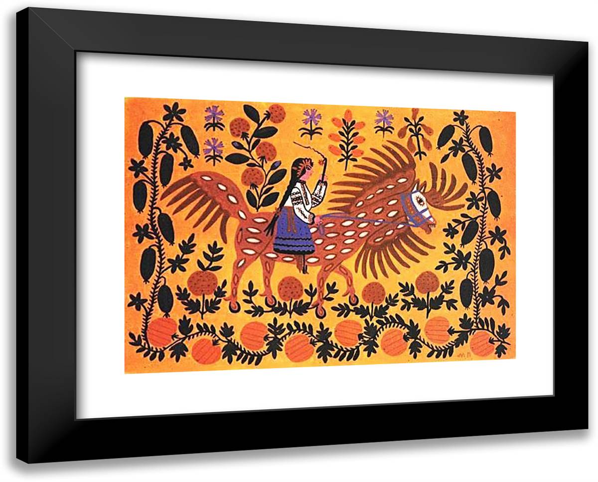 Autumn Is Riding on a Horseback 24x19 Black Modern Wood Framed Art Print Poster by Primachenko, Maria