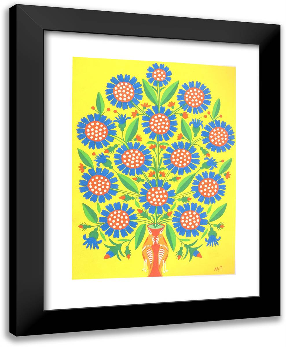 Blue-Eyed Flowers 19x24 Black Modern Wood Framed Art Print Poster by Primachenko, Maria