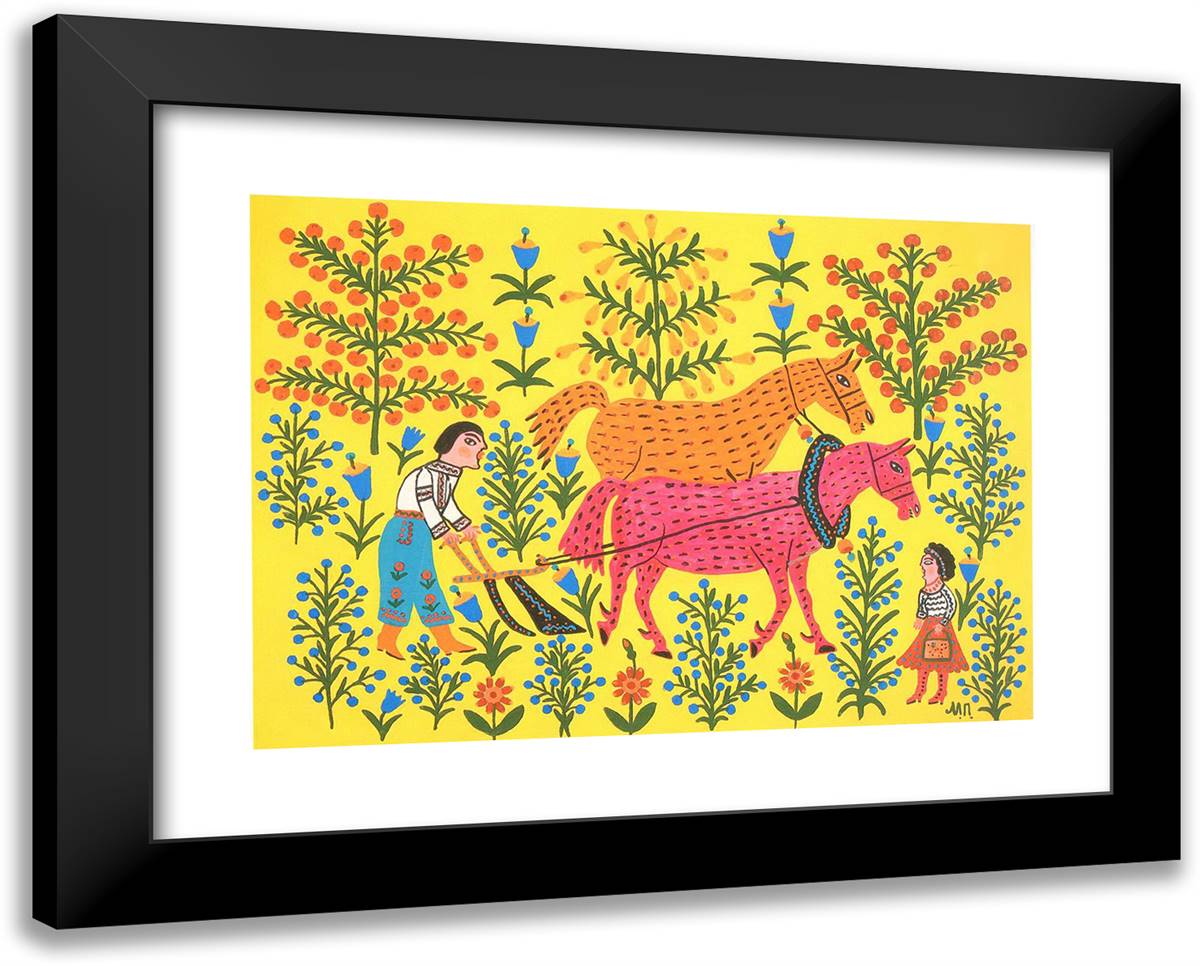 By Beloved Plows the Field 24x19 Black Modern Wood Framed Art Print Poster by Primachenko, Maria
