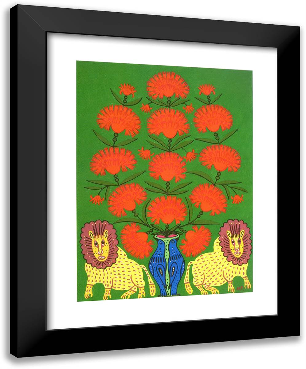 Dear Cosmonauts, I Give You These Red Poppies 19x24 Black Modern Wood Framed Art Print Poster by Primachenko, Maria