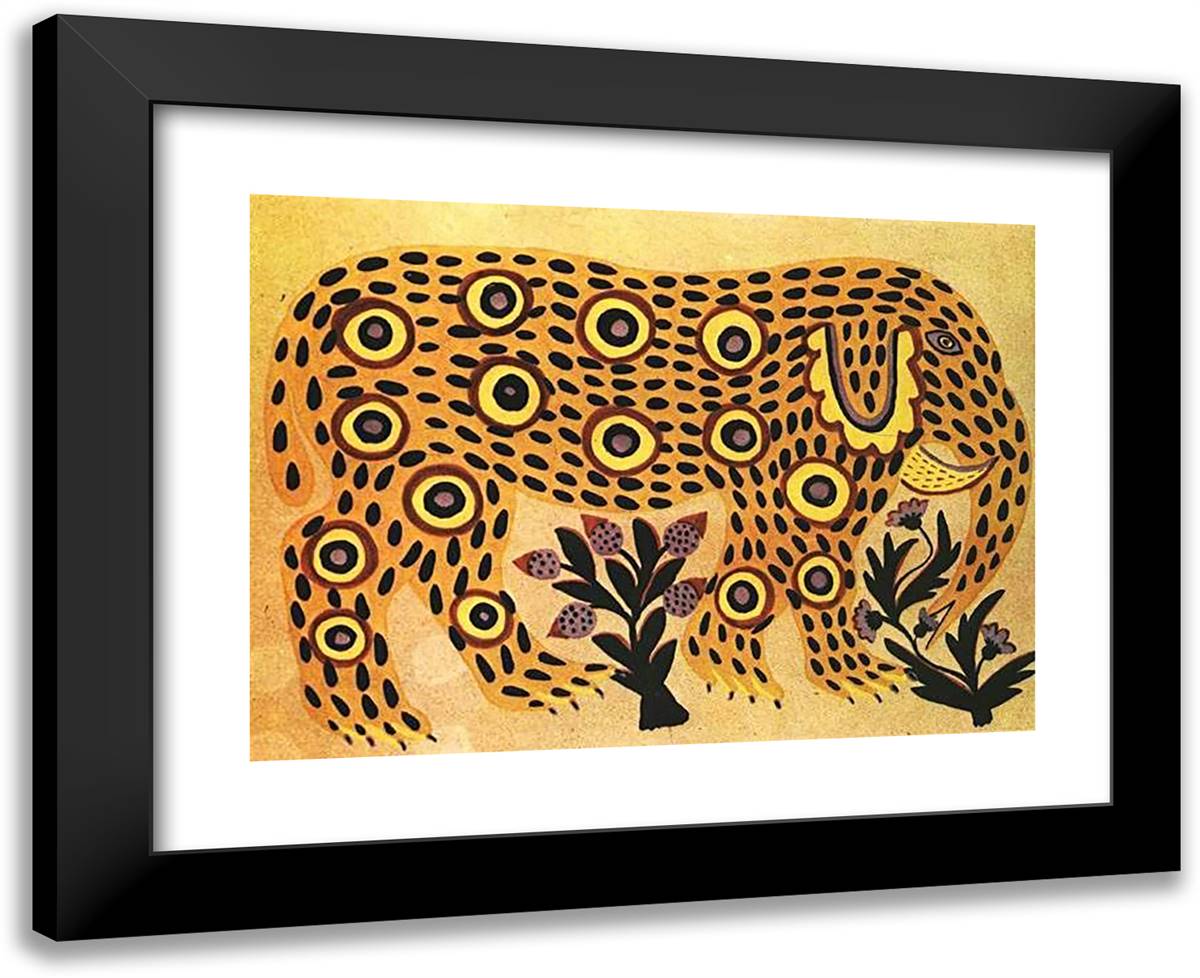 Elephant 24x20 Black Modern Wood Framed Art Print Poster by Primachenko, Maria
