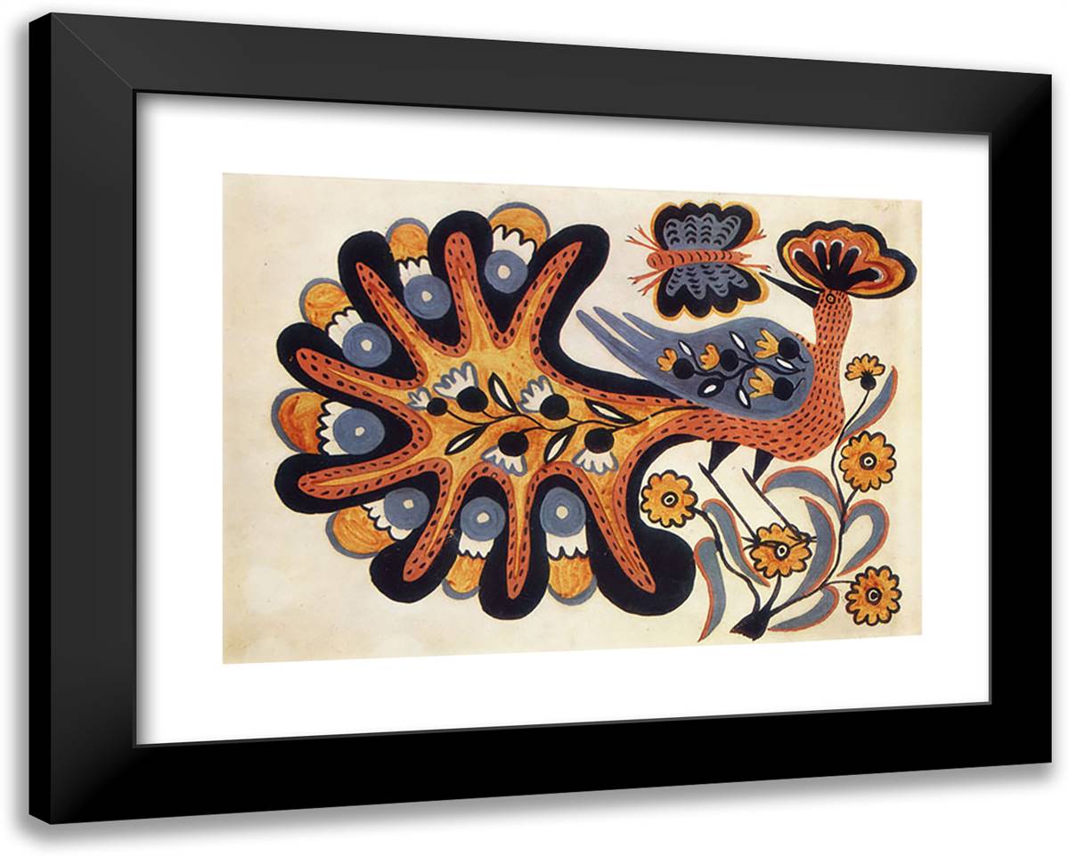 Fairy Bird, Peacock 24x19 Black Modern Wood Framed Art Print Poster by Primachenko, Maria