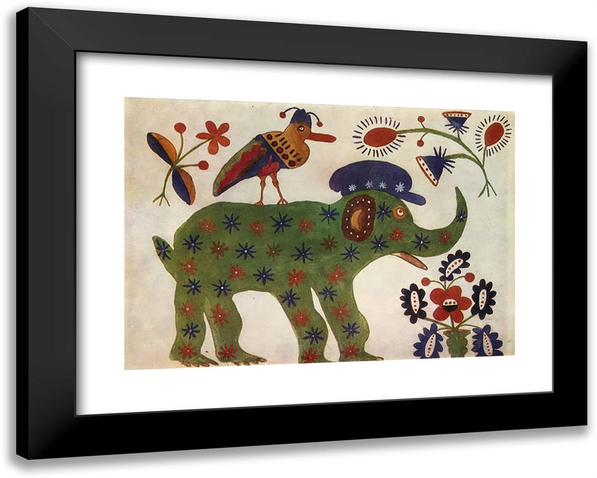Green Elephant 24x19 Black Modern Wood Framed Art Print Poster by Primachenko, Maria
