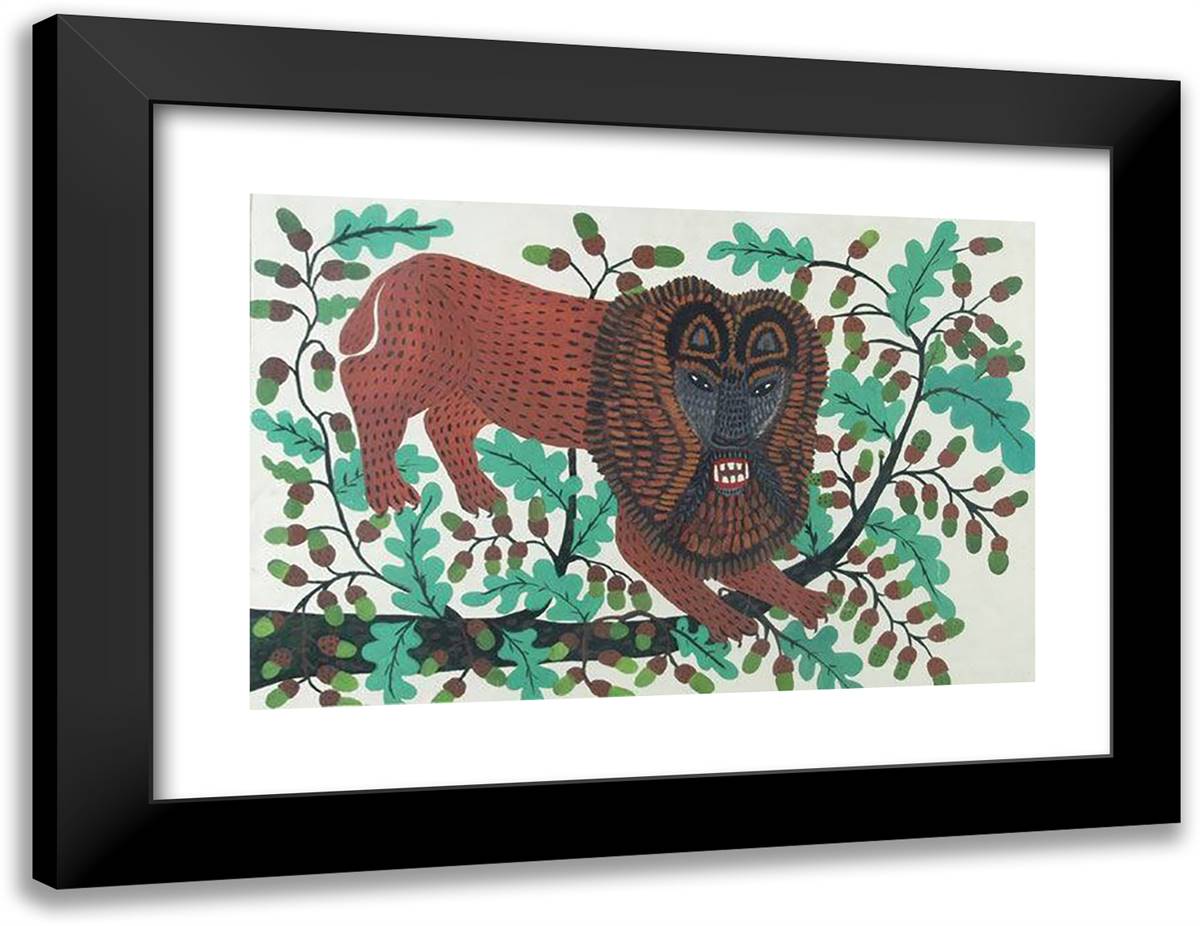 Lion Has Broken an Oak 24x18 Black Modern Wood Framed Art Print Poster by Primachenko, Maria
